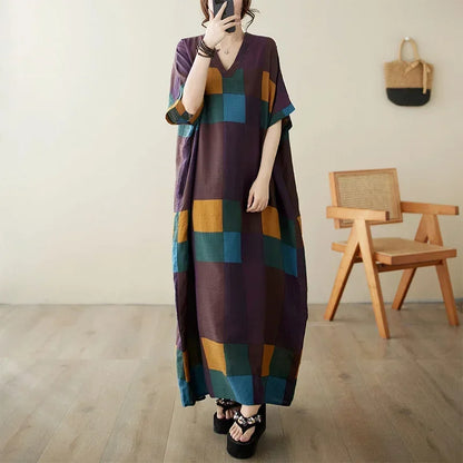 "Soleil Luxe – Elegante Harajuku Maxi Dress van Katoen & Linnen"