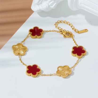 Gold-Plated Stainless Steel Clover Charm Bracelet