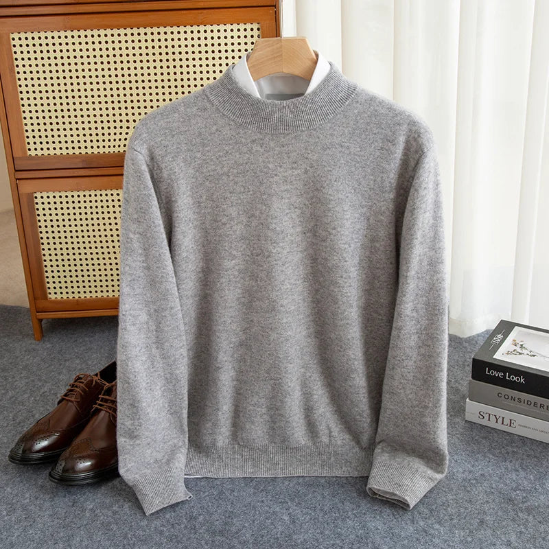 Wool Pullover Warm Half-High Collar Knit Sweater