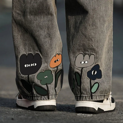👖 BloomRush — Y2K Flower Printed Baggy Jeans