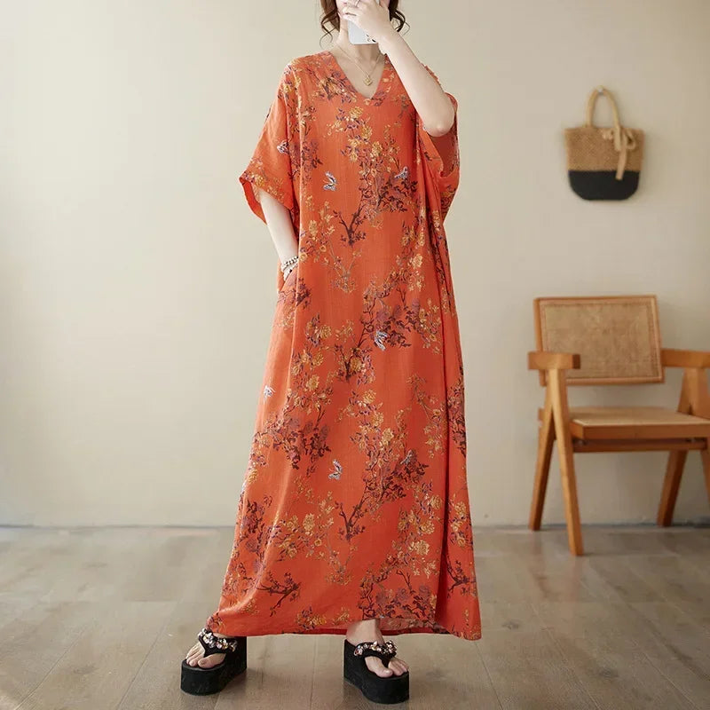 "Soleil Luxe – Elegante Harajuku Maxi Dress van Katoen & Linnen"