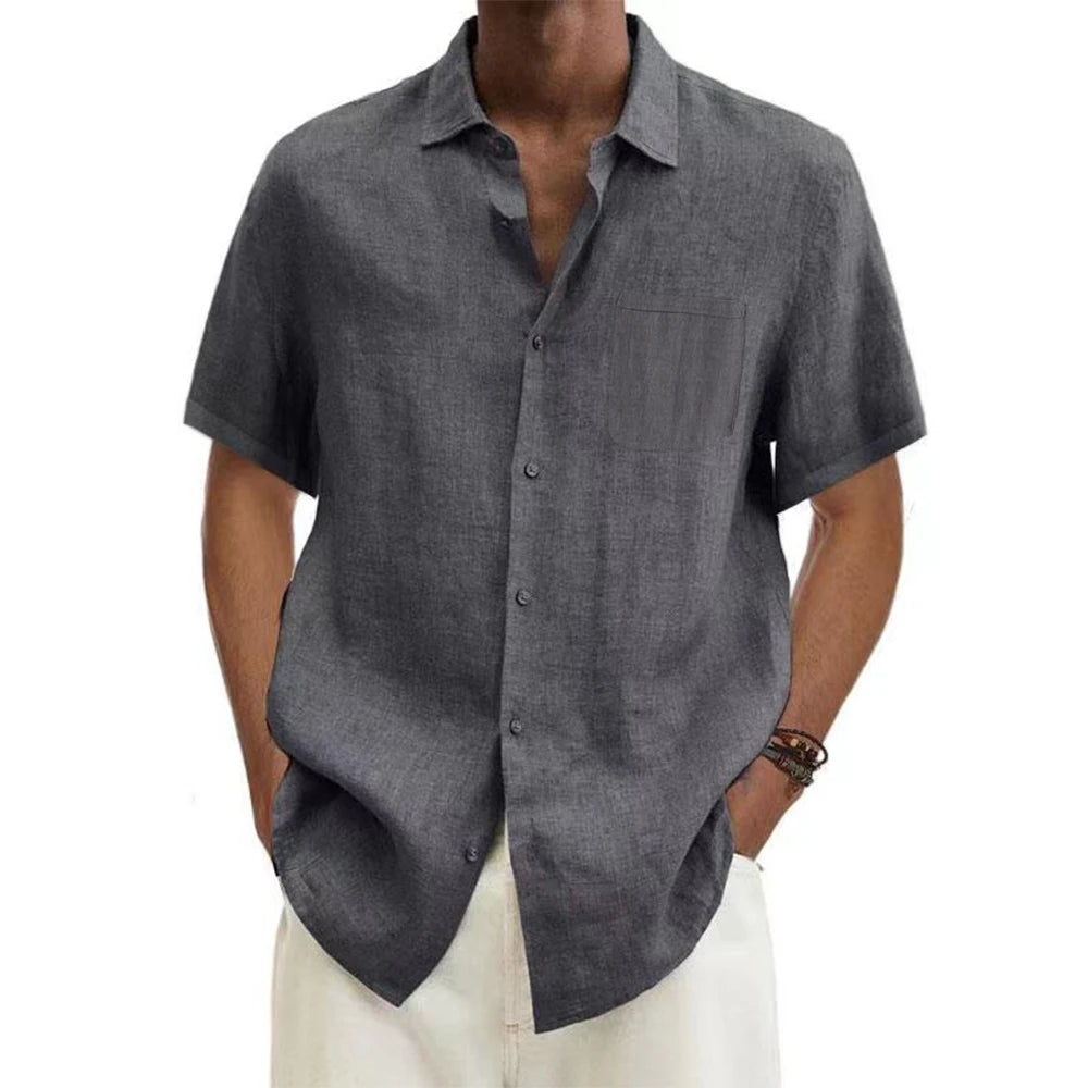 Men’s Cotton Linen Short-Sleeved Shirt