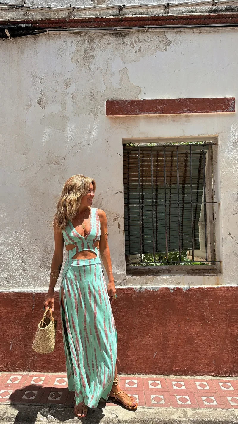 V Neck Slim Skinny Long Summer Dress