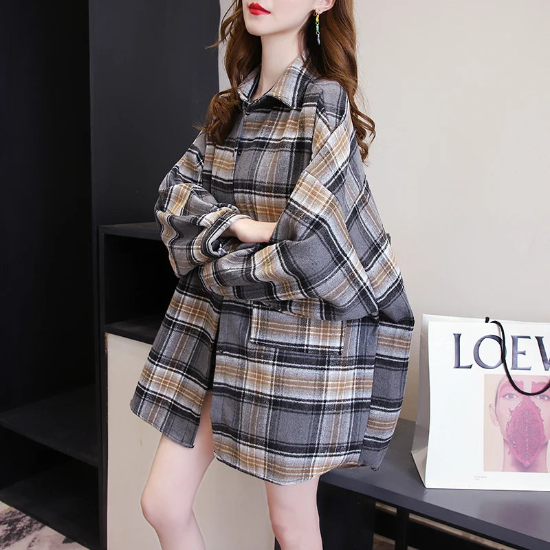 Autumn Long Sleeve Vintage Preppy Style Plaid Shirt