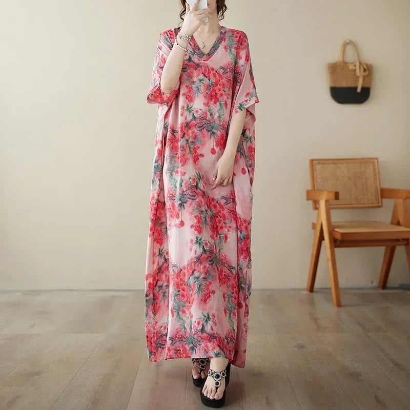 "Soleil Luxe – Elegante Harajuku Maxi Dress van Katoen & Linnen"