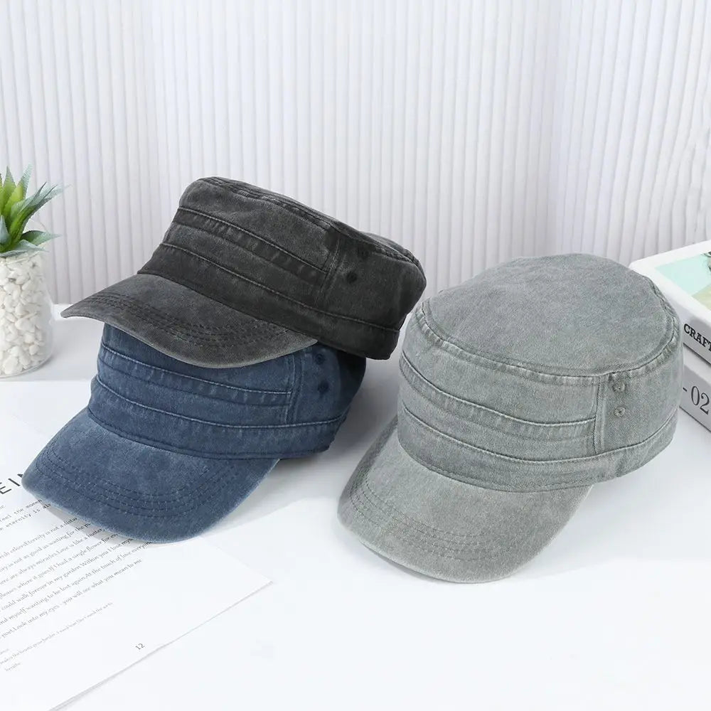Vintage Military Style Cadet Cap – Unisex Adjustable Army Hat