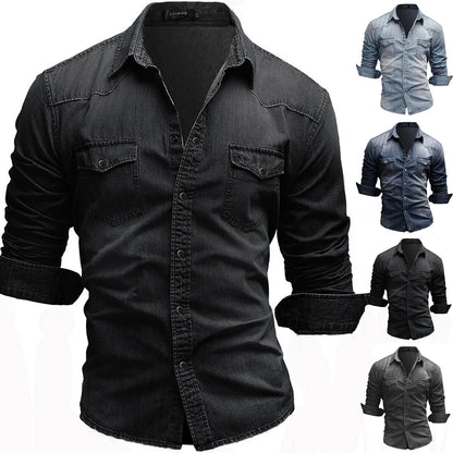 Shirts Men Tops Shirt Solid Turn Down Collar Full Sleeve Single Breasted Simple Slim Fit Button Casual Splice Regular Top