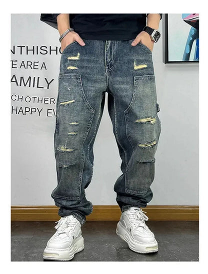 Ripped Patch Baggy Jeans