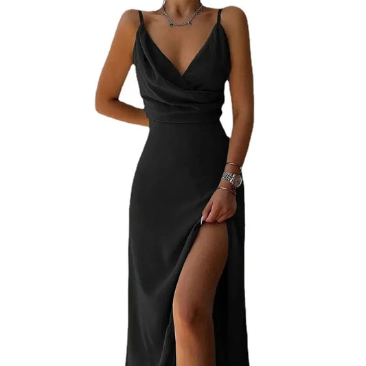 Printed Spaghetti Strap V-Neck A-Line Maxi Dress
