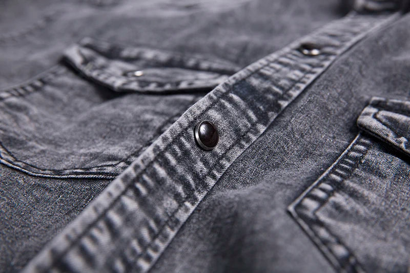 **"Men’s Slim Fit Denim Shirt – Short Sleeve Cowboy Top"**