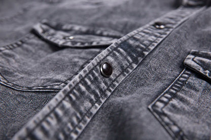 **"Men’s Slim Fit Denim Shirt – Short Sleeve Cowboy Top"**