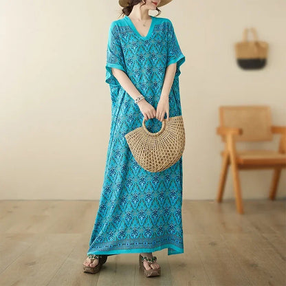 "Soleil Luxe – Elegante Harajuku Maxi Dress van Katoen & Linnen"