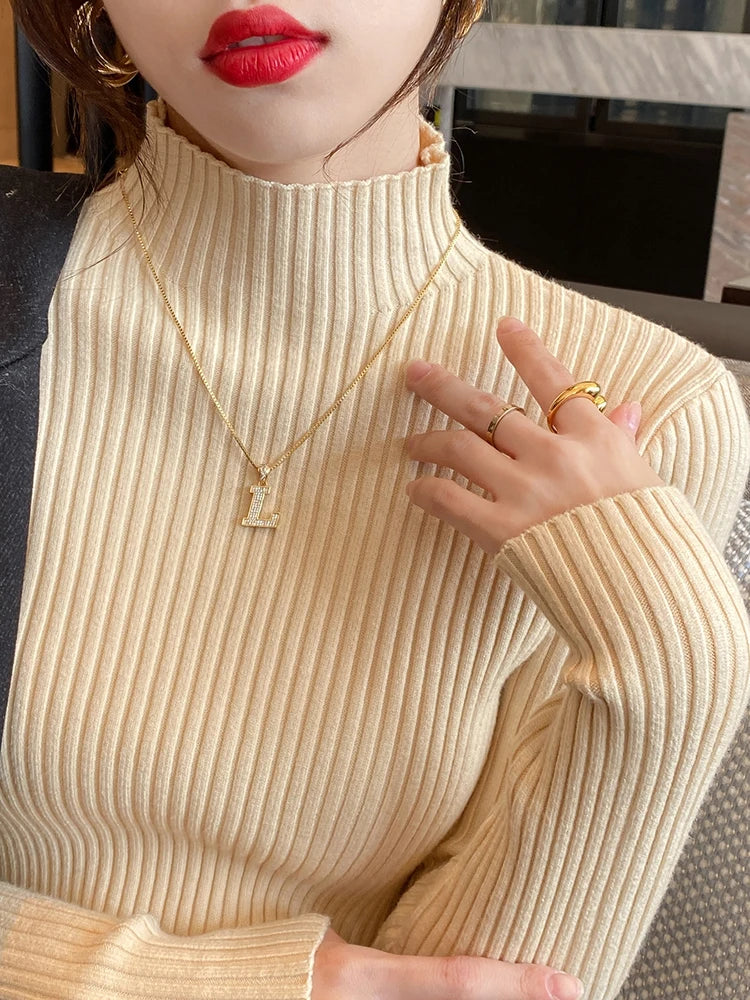 Elegant Solid Knit Turtleneck Sweater