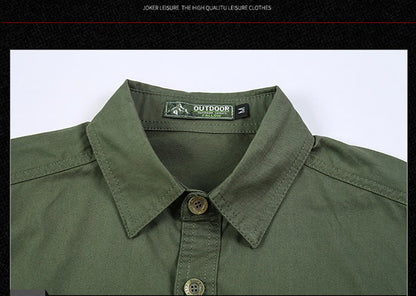 New Men's Work Shirt Casual Retro 100% Cotton Short Sleeve Flying Cargo Shirt Men's Summer Fishing Hunting Multi Pocket Shirt