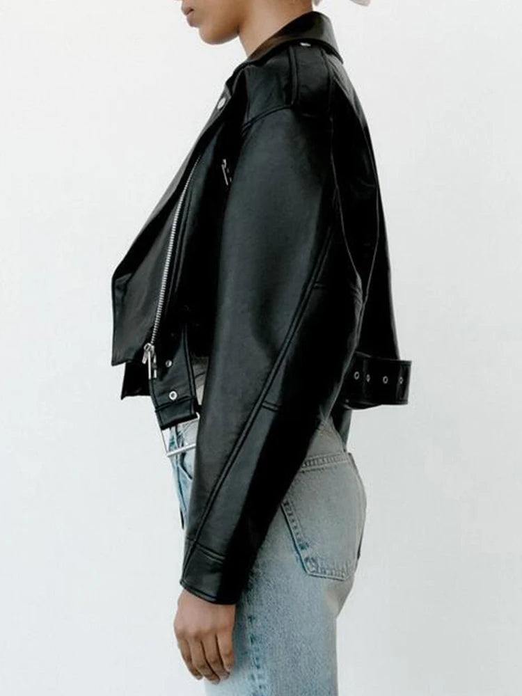 Spring Autumn Faux Leather Short Jacket