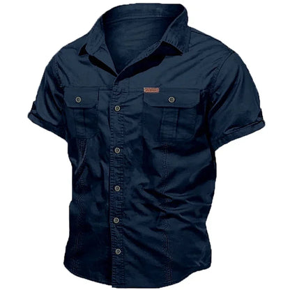 New Men's Work Shirt Casual Retro 100% Cotton Short Sleeve Flying Cargo Shirt Men's Summer Fishing Hunting Multi Pocket Shirt