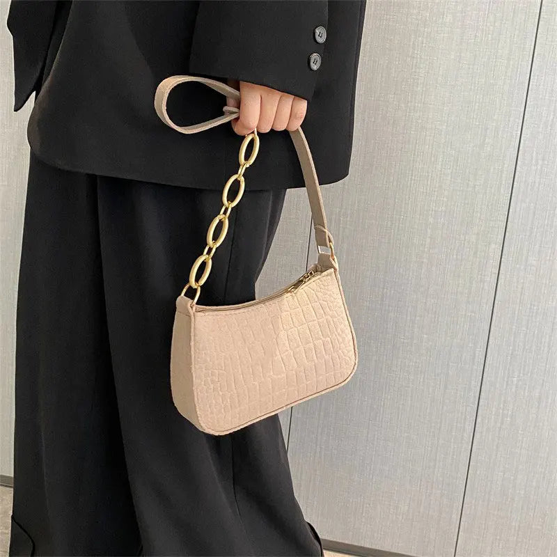 Fashionable Textured Felt Crocodile Chain Tote Bag