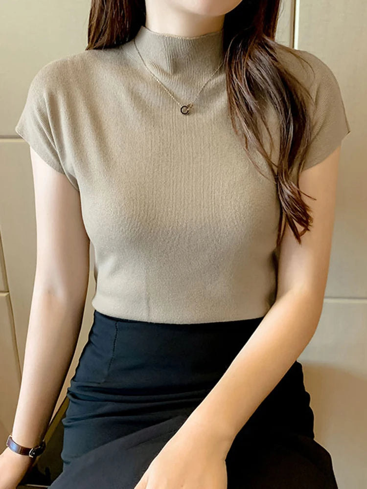 Women Summer Sexy Knitted Turtleneck Tops