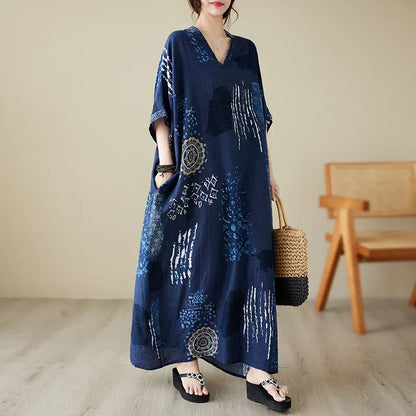 "Soleil Luxe – Elegante Harajuku Maxi Dress van Katoen & Linnen"