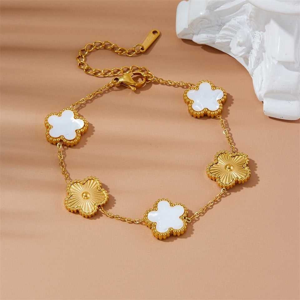 Gold-Plated Stainless Steel Clover Charm Bracelet