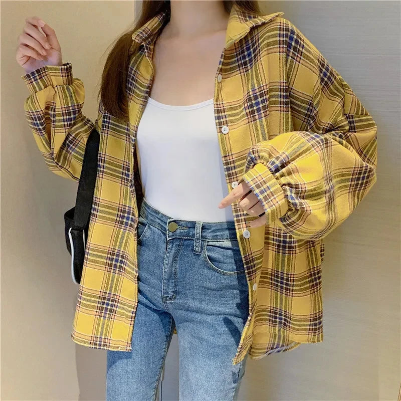 Autumn Long Sleeve Vintage Preppy Style Plaid Shirt