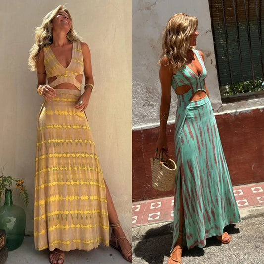 V Neck Slim Skinny Long Summer Dress