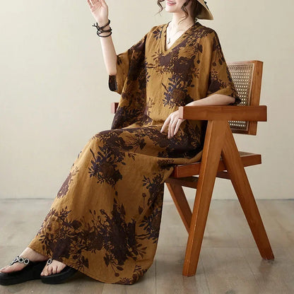 "Soleil Luxe – Elegante Harajuku Maxi Dress van Katoen & Linnen"