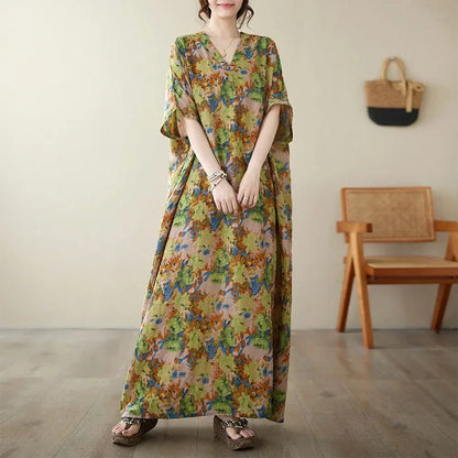 "Soleil Luxe – Elegante Harajuku Maxi Dress van Katoen & Linnen"