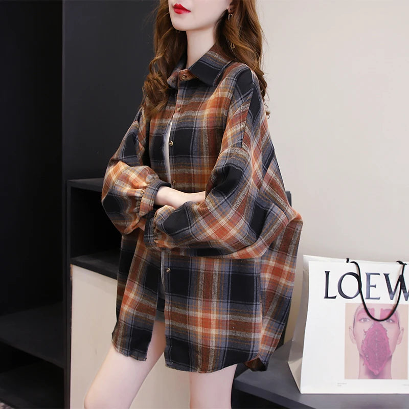 Autumn Long Sleeve Vintage Preppy Style Plaid Shirt