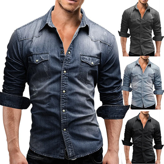 Shirts Men Tops Shirt Solid Turn Down Collar Full Sleeve Single Breasted Simple Slim Fit Button Casual Splice Regular Top