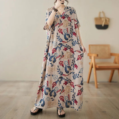 "Soleil Luxe – Elegante Harajuku Maxi Dress van Katoen & Linnen"