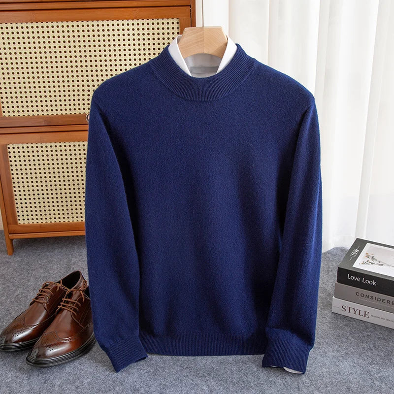 Wool Pullover Warm Half-High Collar Knit Sweater