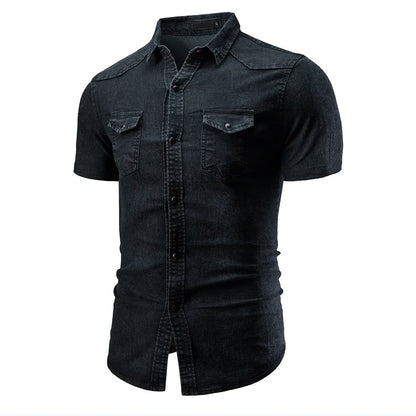 **"Men’s Slim Fit Denim Shirt – Short Sleeve Cowboy Top"**