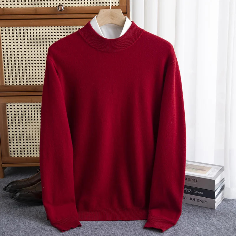 Wool Pullover Warm Half-High Collar Knit Sweater