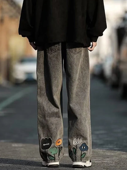 👖 BloomRush — Y2K Flower Printed Baggy Jeans