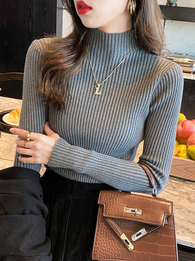 Elegant Solid Knit Turtleneck Sweater