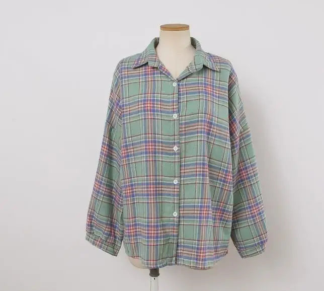 Autumn Long Sleeve Vintage Preppy Style Plaid Shirt