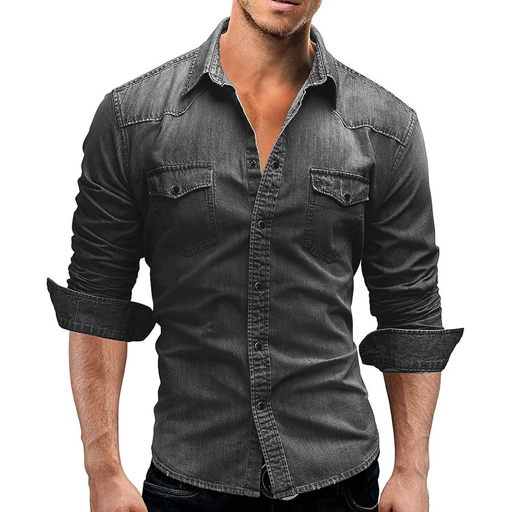 Shirts Men Tops Shirt Solid Turn Down Collar Full Sleeve Single Breasted Simple Slim Fit Button Casual Splice Regular Top