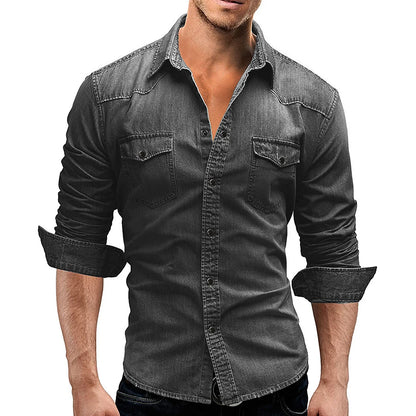 Shirts Men Tops Shirt Solid Turn Down Collar Full Sleeve Single Breasted Simple Slim Fit Button Casual Splice Regular Top