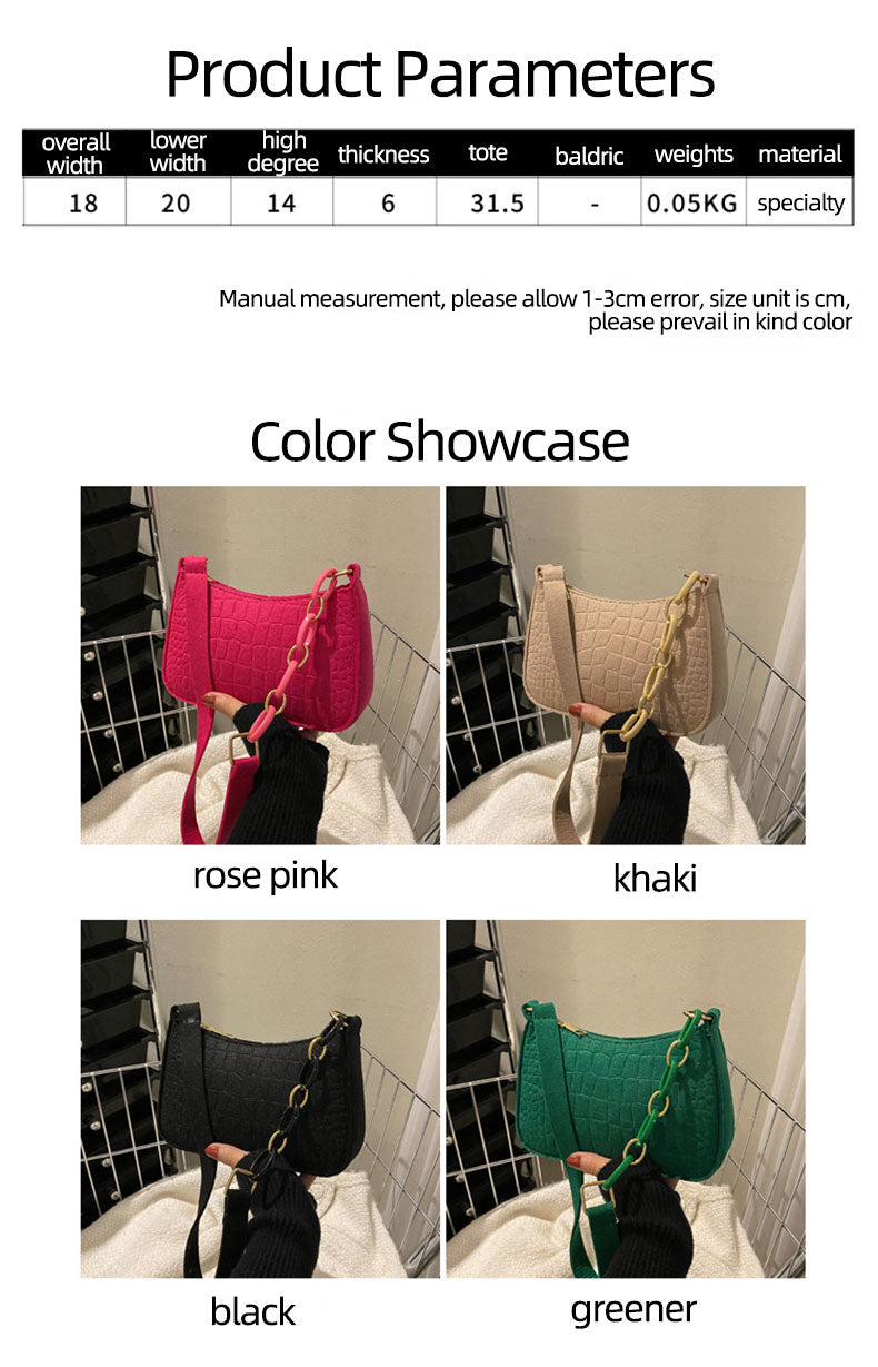 Fashionable Textured Felt Crocodile Chain Tote Bag