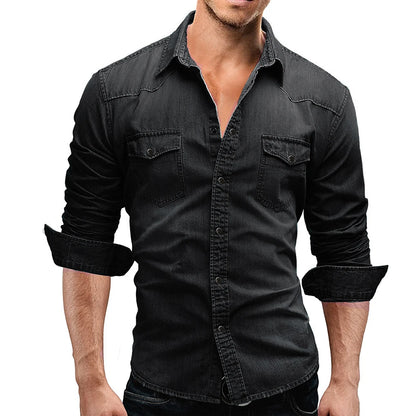 Shirts Men Tops Shirt Solid Turn Down Collar Full Sleeve Single Breasted Simple Slim Fit Button Casual Splice Regular Top