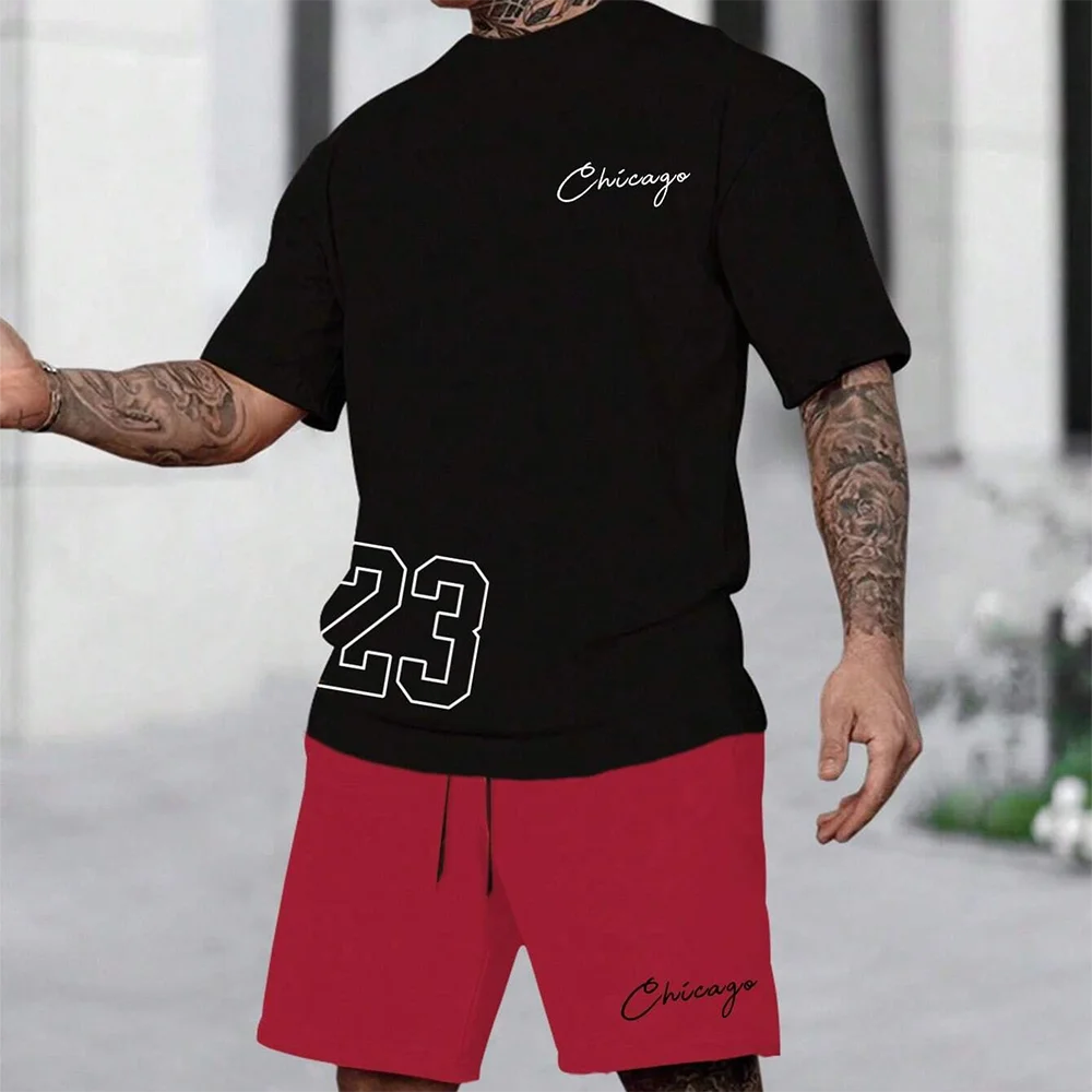 2025 summer new men's T-shirt shorts set