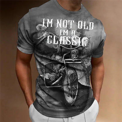 3D Motorcycle Print Vintage Short Sleeve Biker T-Shirt