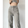 Grey Women's High Waist Straight Baggy Denim Jeans