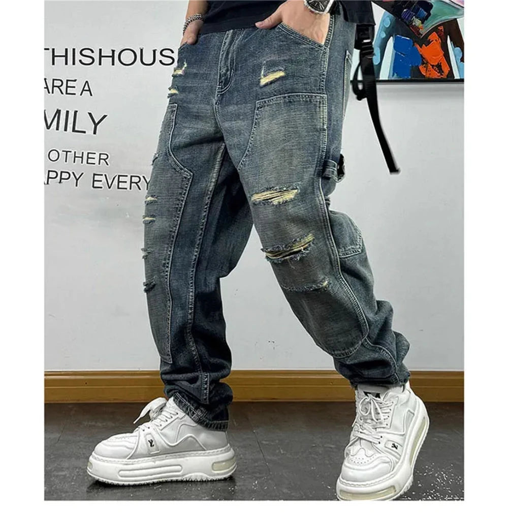 Ripped Patch Baggy Jeans