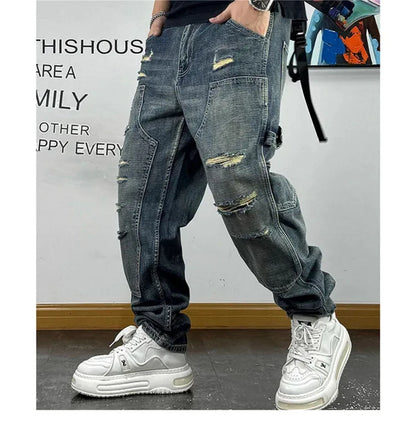 Ripped Patch Baggy Jeans