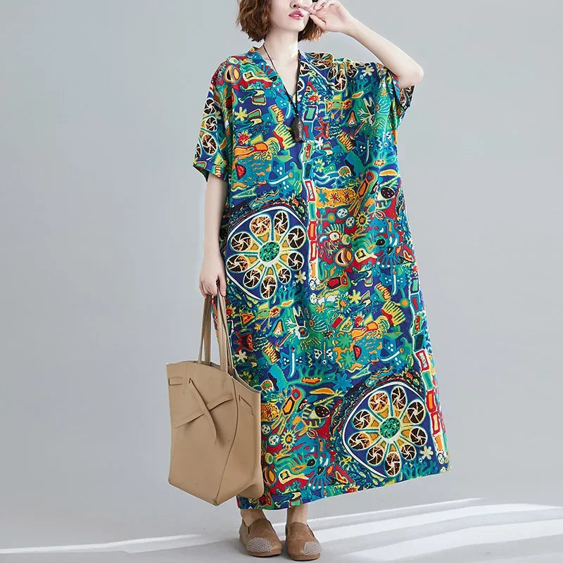"Soleil Luxe – Elegante Harajuku Maxi Dress van Katoen & Linnen"