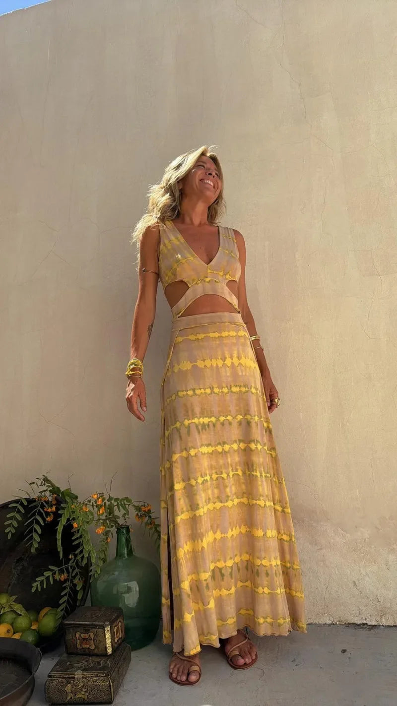 V Neck Slim Skinny Long Summer Dress