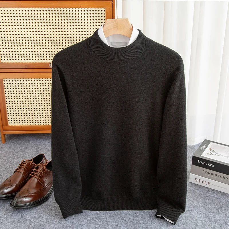 Wool Pullover Warm Half-High Collar Knit Sweater