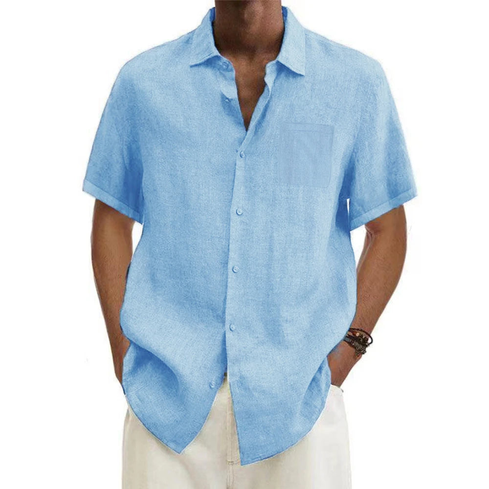 Men’s Cotton Linen Short-Sleeved Shirt